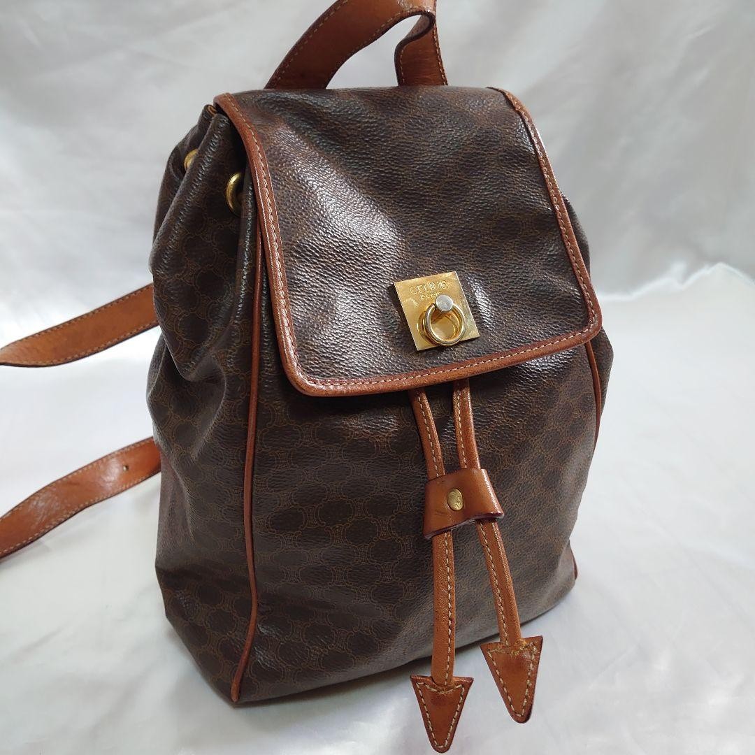 CELINE Macadam Pattern Mini Backpack Vintage Authentic Leather Rucksack