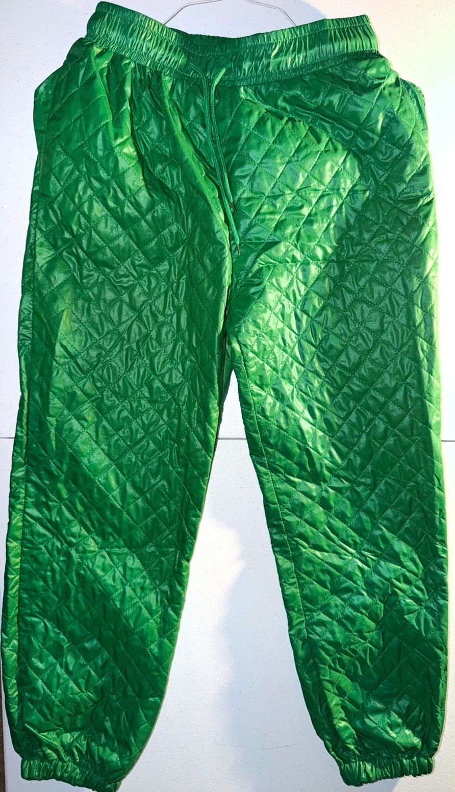Men’s Green Quilted Jogger Pants Size M Regular Fit 32″ Waist Pockets