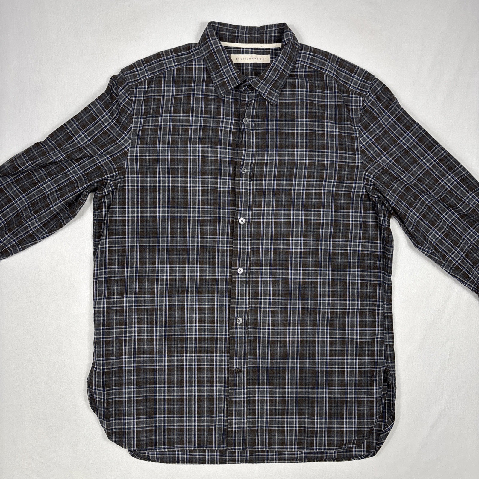 Brett Johnson Button Up Shirt Men’s XL Gray Brushed Twill Preppy Designer Dress