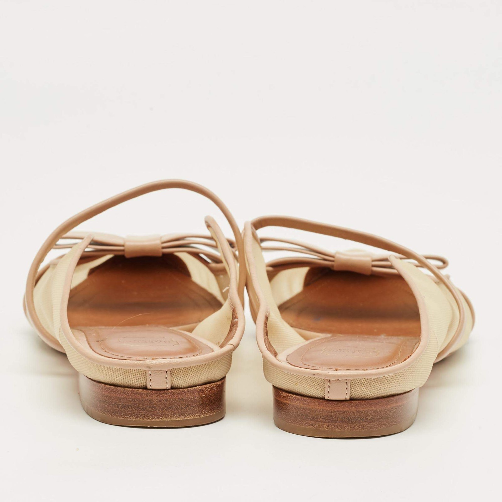 Malone Souliers BeigeCream Mesh and Leather Maureen Pointed Toe Flat Mules Size