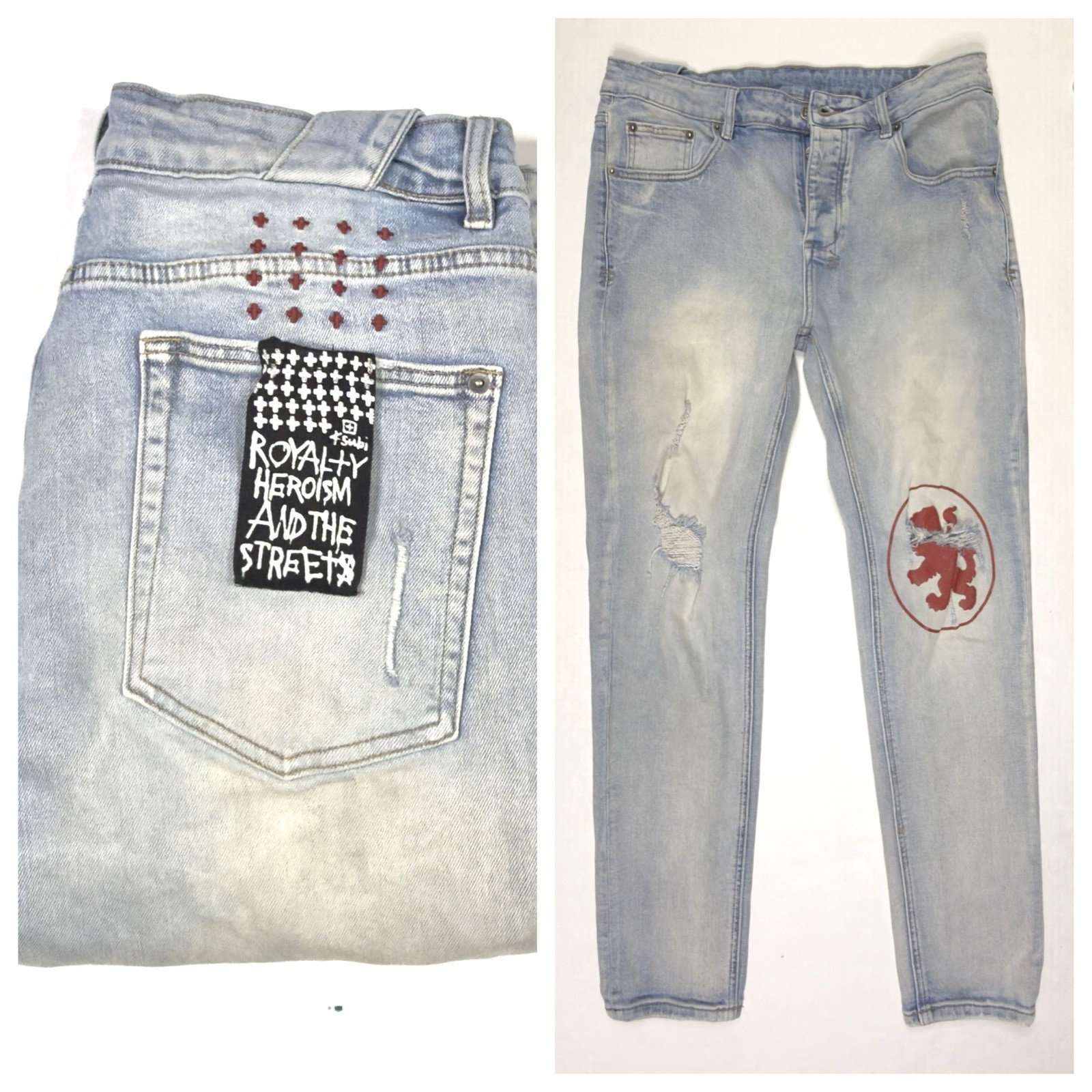 KSUBI Van Winkle Hunter Jeans Men’s 36 Measure 35×30 Red Lion Light Blue