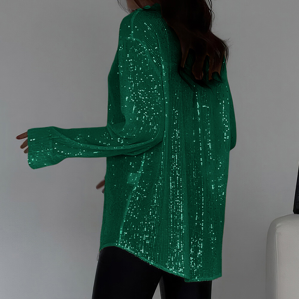 Womens Sequin Glitter Shiny Button Down Shirt Ladies Clubwear Party Tops Blouse