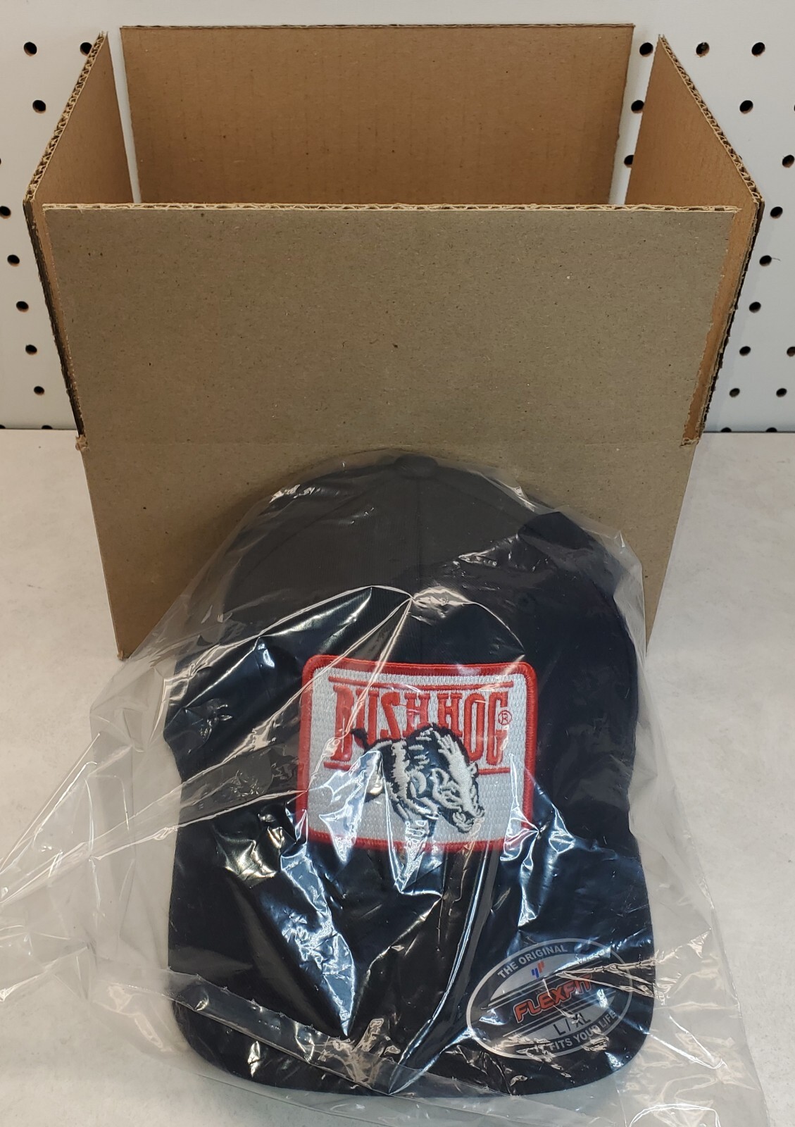 Bush Hog Patch on Flexfit 6277 Black Hat L/XL 7 1/8 – 7 5/8″