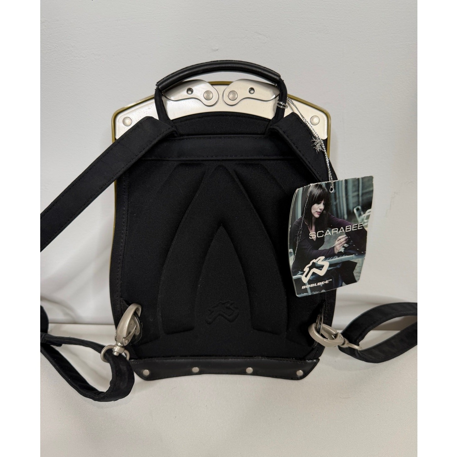 Boblbee Scarabée hard-shell mini backpack St Tropez model in metallic gold.