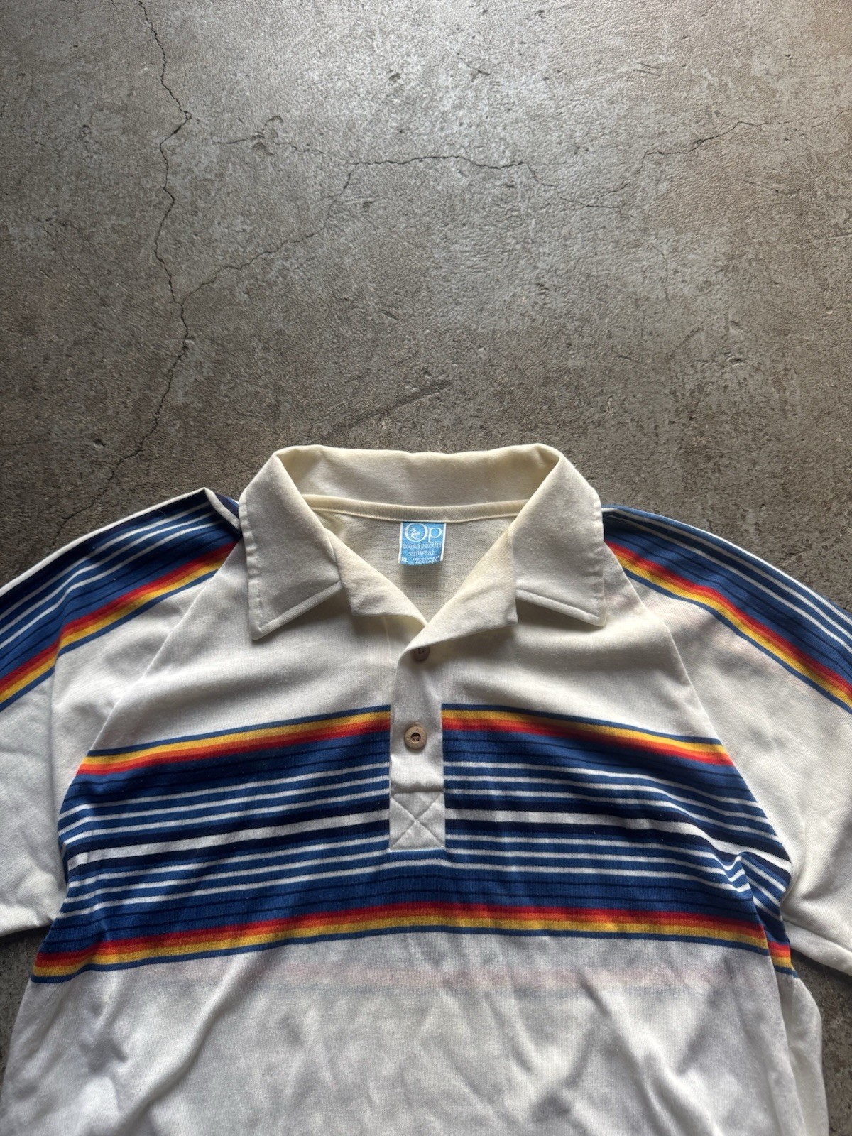 Vintage 80s Ocean Pacific Rainbow Print Button Up Polo Shirt