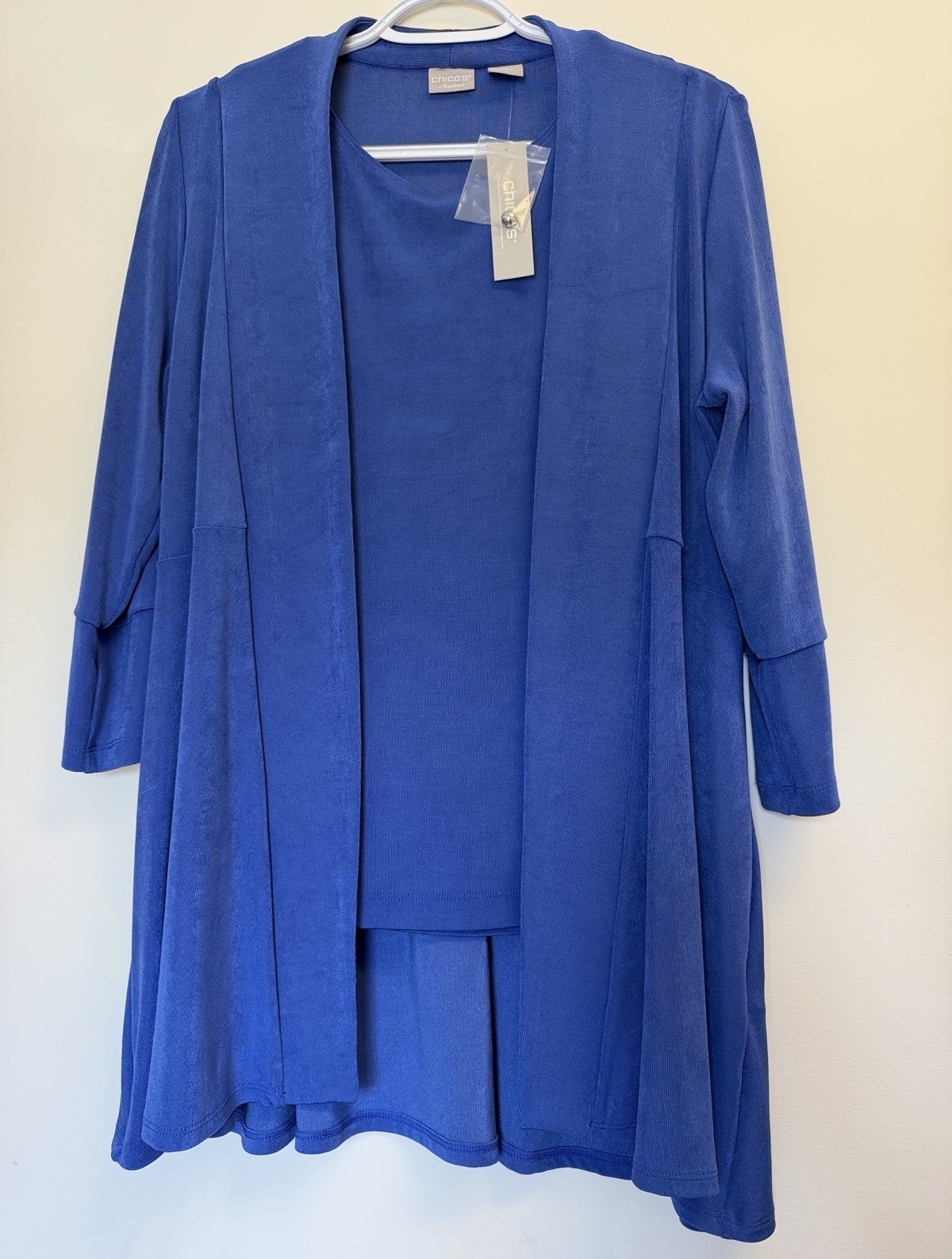 Chicos Travelers Deep Ampard Blue Button Sleeve Jacket Size S