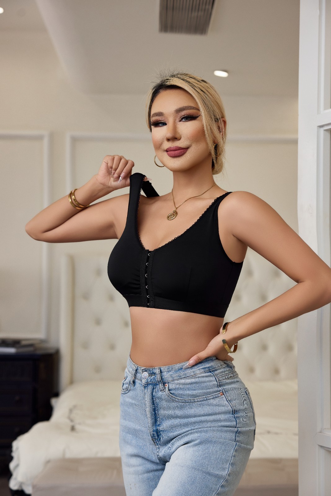 Machine Washable Wireless Push Up Bra Women Black Stretchy Soft M-XL