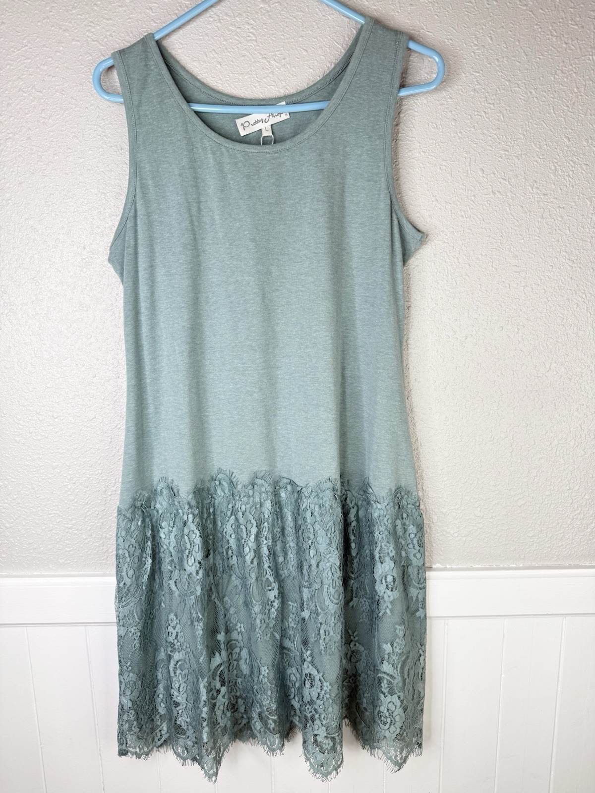 Pretty Angel Dress Lace Ruffle Hem Fairy Seafoam Green Large Linen Blend y2k