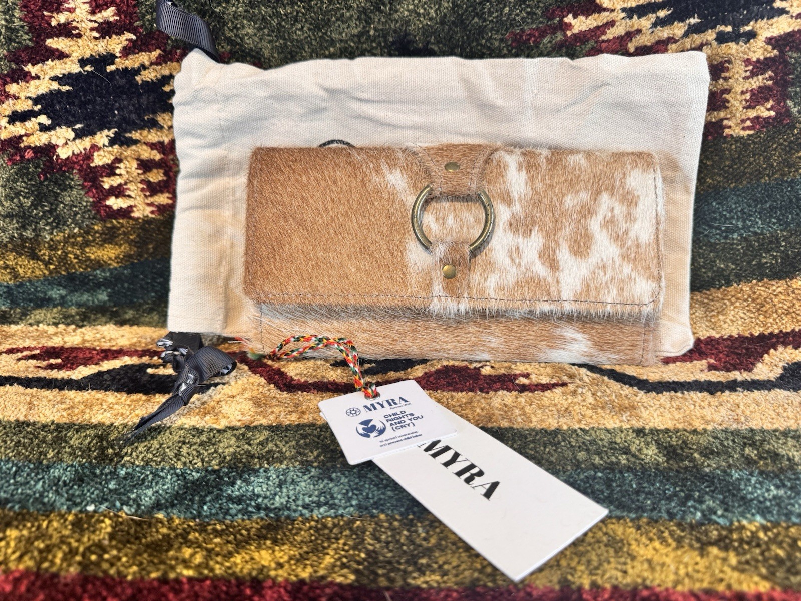 MYRA Women’s Brown & White HairOnHide Snap Wallet Clutch RFID Blocking wristlet