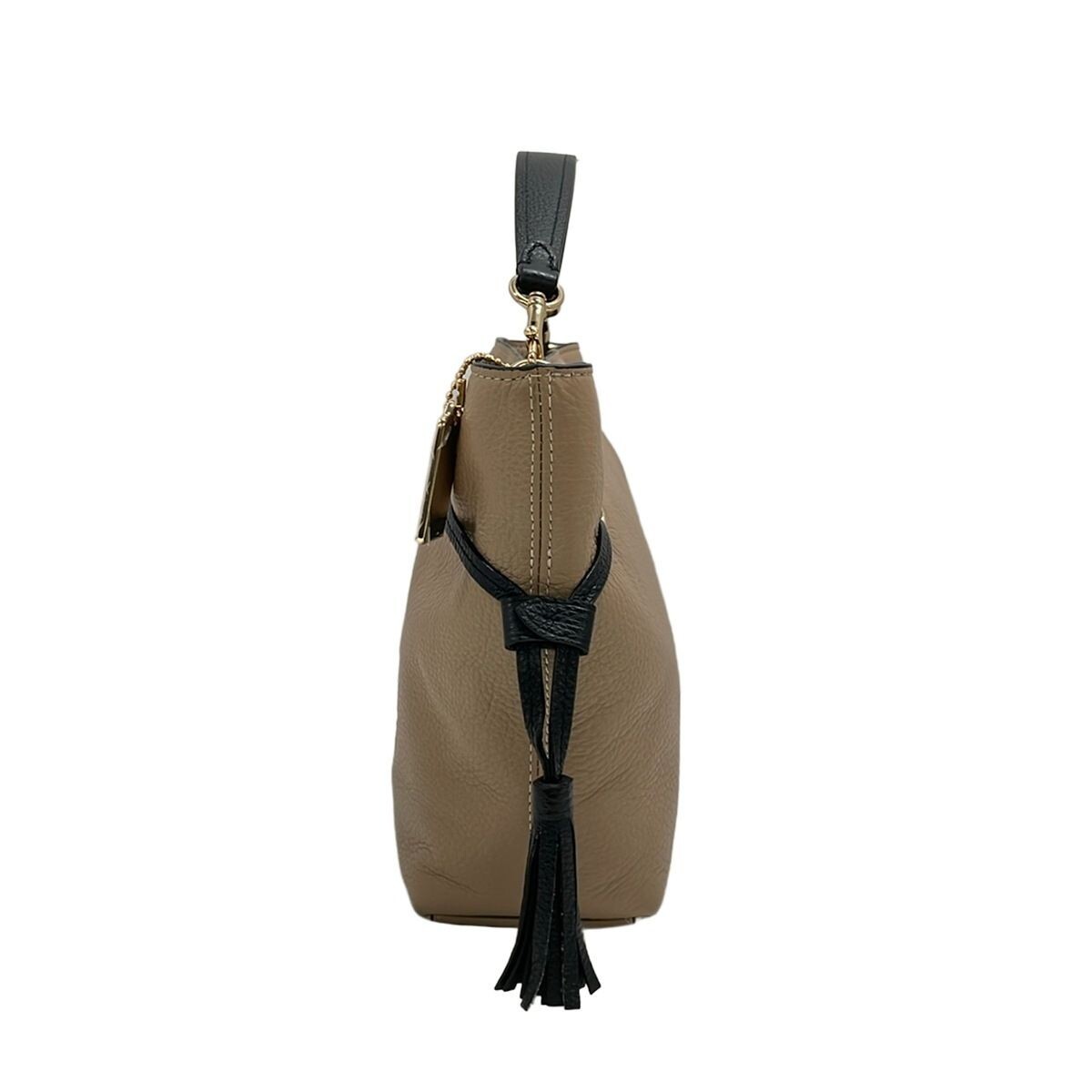COACH Andy Crossbody Beige Black Pebble Leather Drawstring Tote Auth