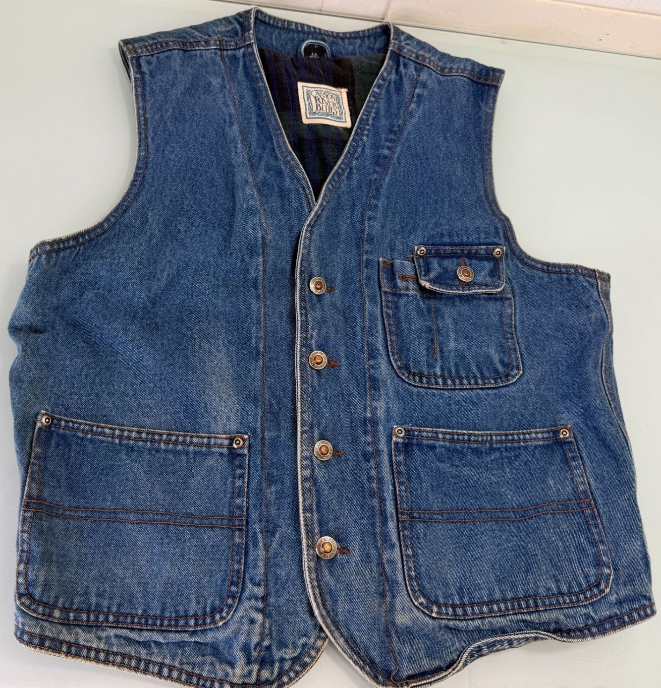 Vintage Canyon River Blues Denim Vest Mens Medium M Flannel Lined Sleeveless