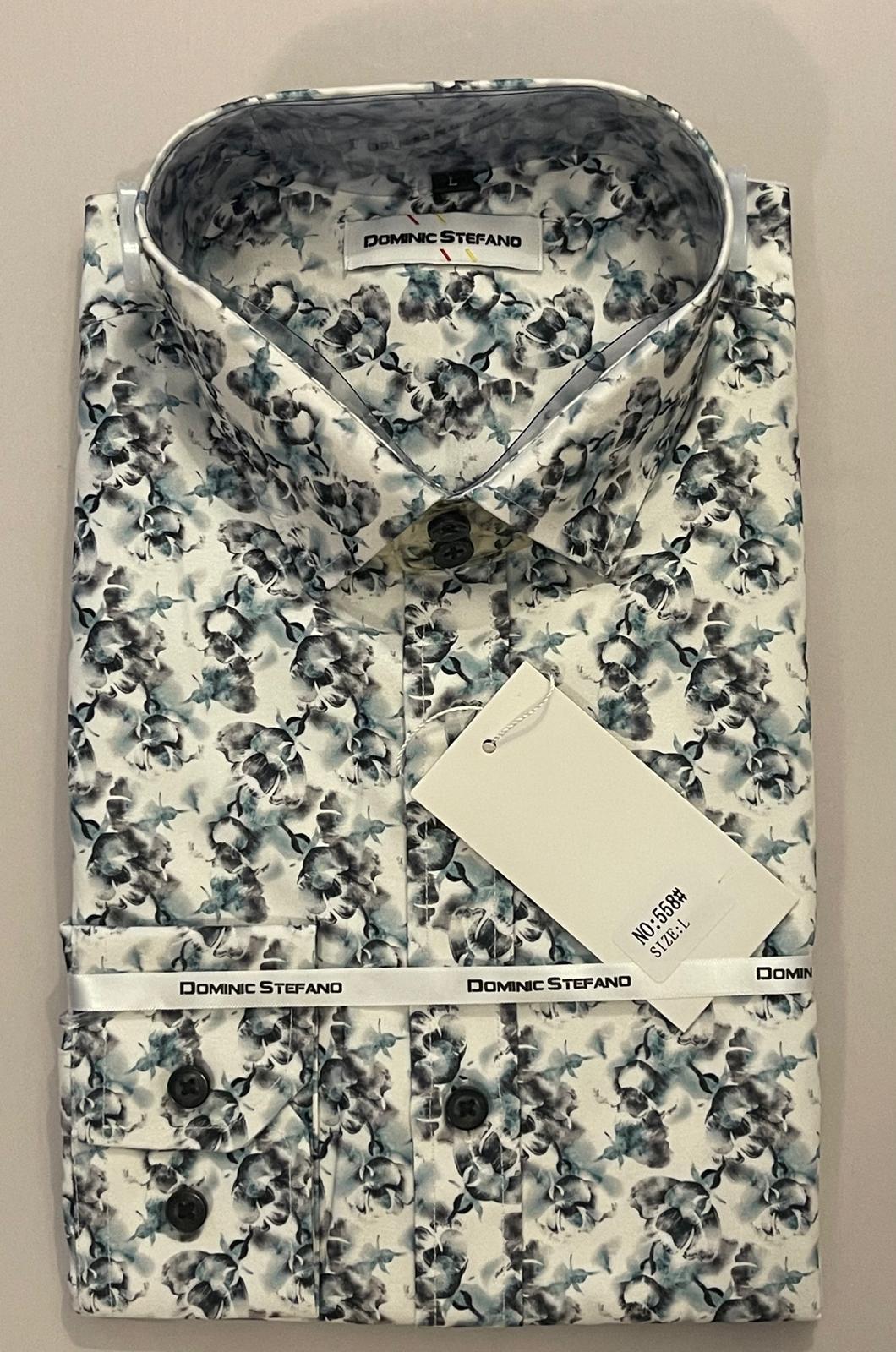 Floral Printed-Satin Feel Fabric-Smart Classic-Casual-Party-Cocktail-Shirt (558)