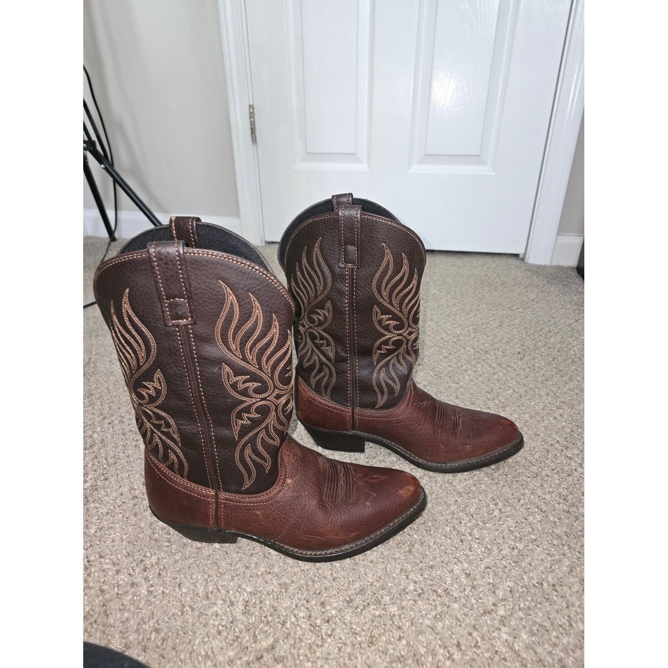 Laredo Kelli Copper Round Toe Brown Two-Tone Embroidered Western Boots Size 10