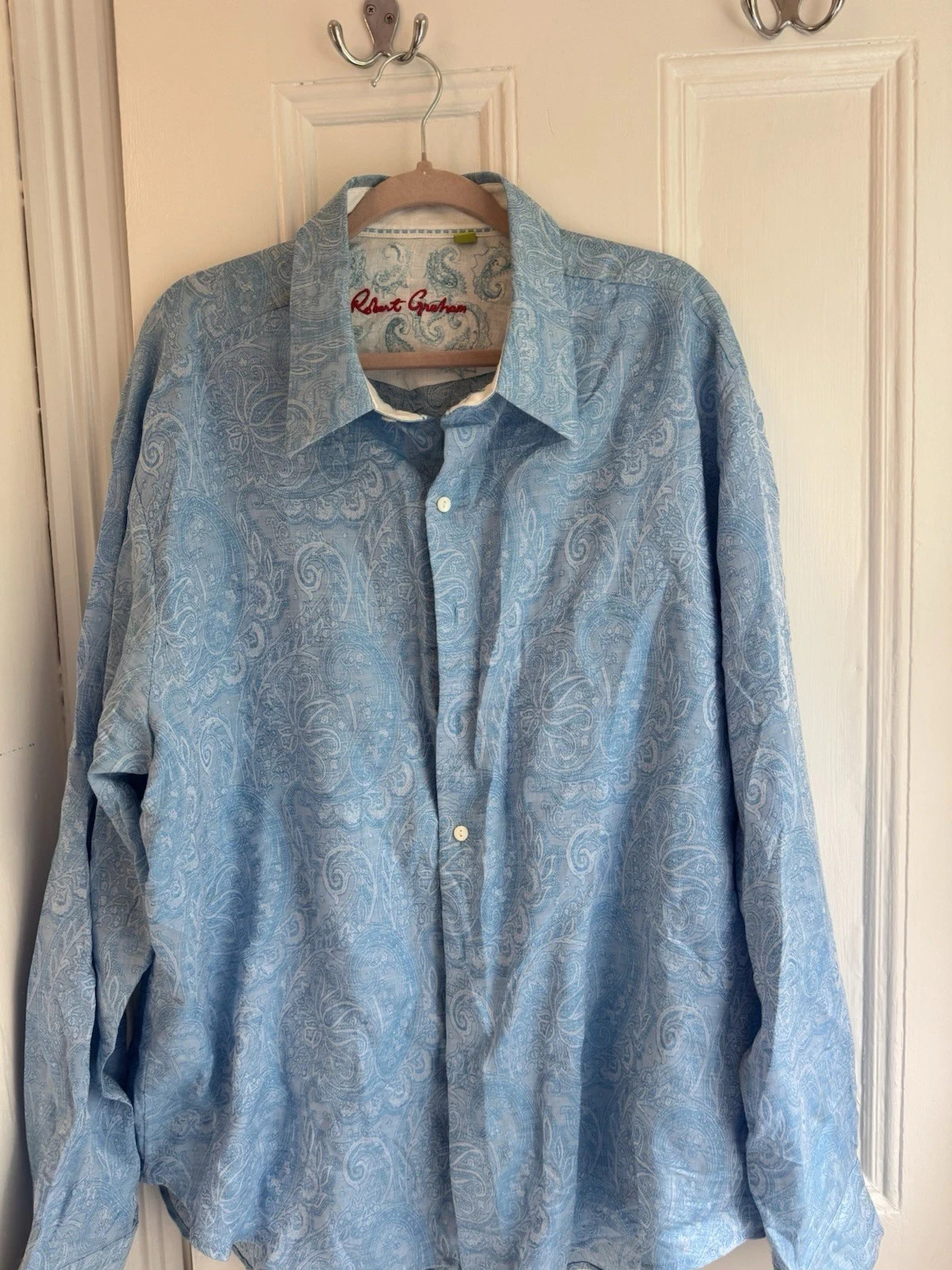 Robert Graham Shirt Mens 3XL Blue Paisley Limited Edition Linen Blend Flip Cuff