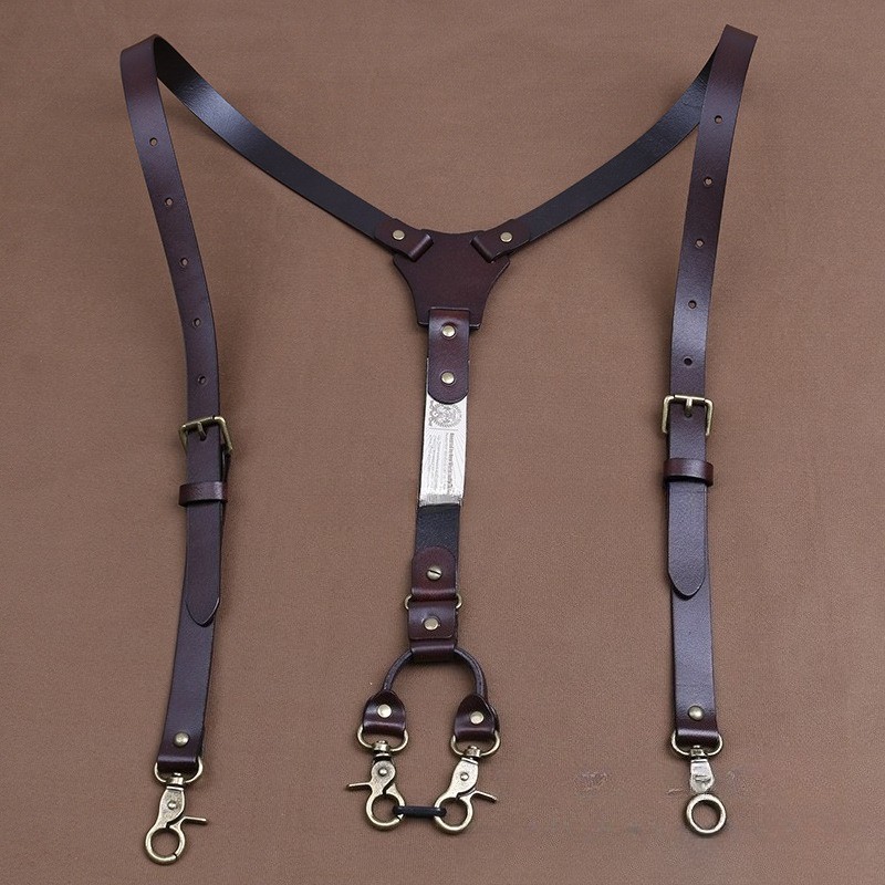Quality Genuine Cowhide Leather 2cm Men’s Suspenders Y-shape Hook Buckle Suit