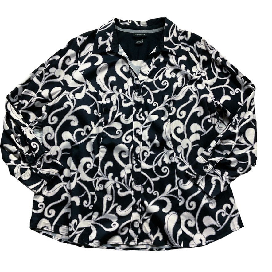 Lane Bryant Womens Pants size 24 Black White Print Cotton Stretch Long Sleeves