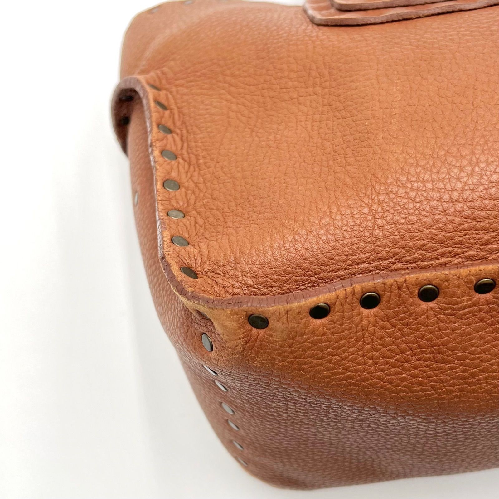Auth Celine Boogie Bag Y2K Studded Leather Handbag, Brown 2Y9364