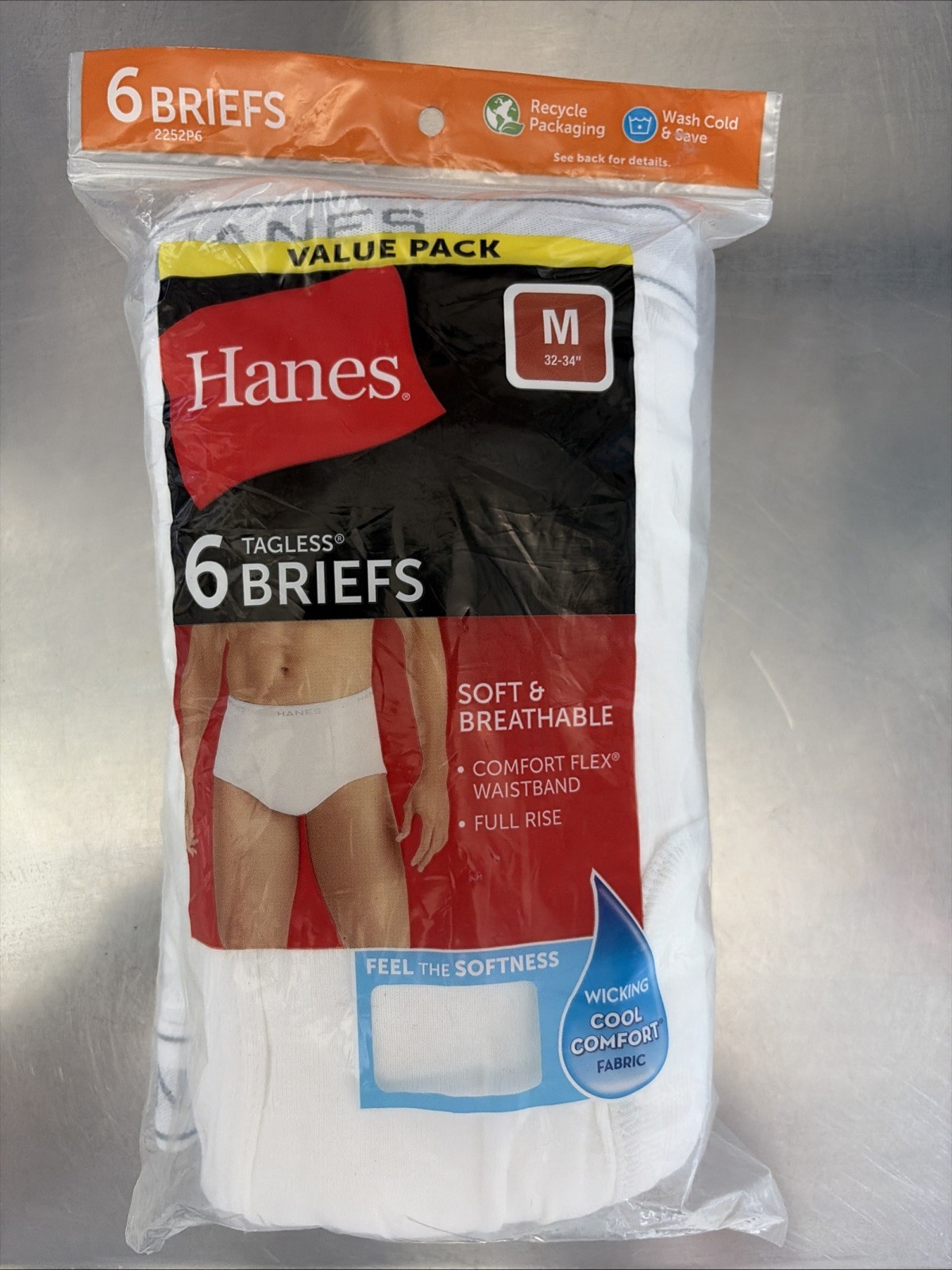 Hanes Tagless Briefs 6 Pack Mens Size Medium M 32-34 100% Cotton SEALED