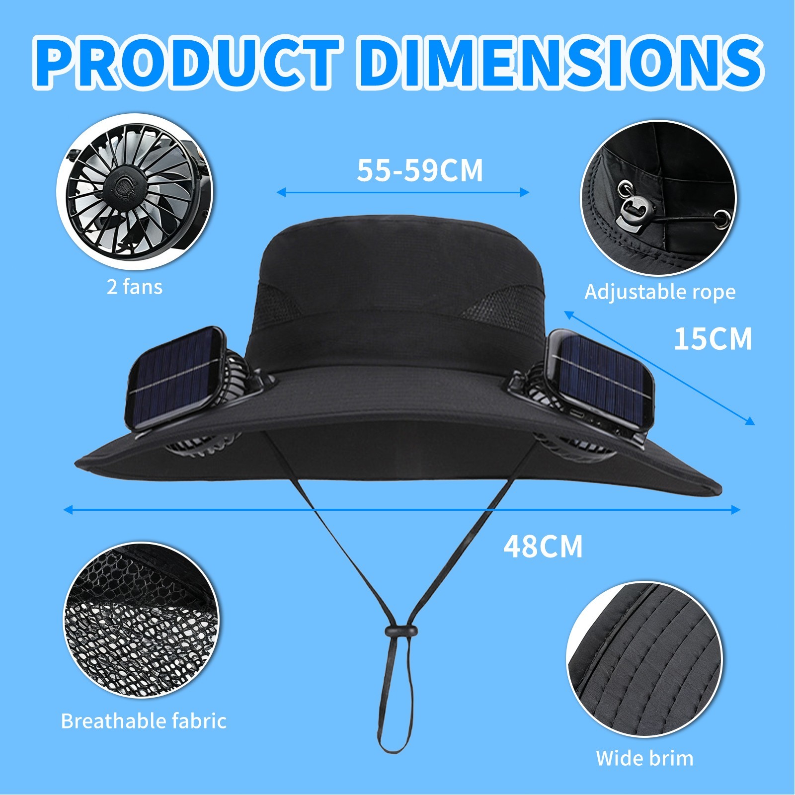 Solar & USB Powered Fan Hat Outdoor Fishing Hat Sunscreen Sun Hat With Dual Fan