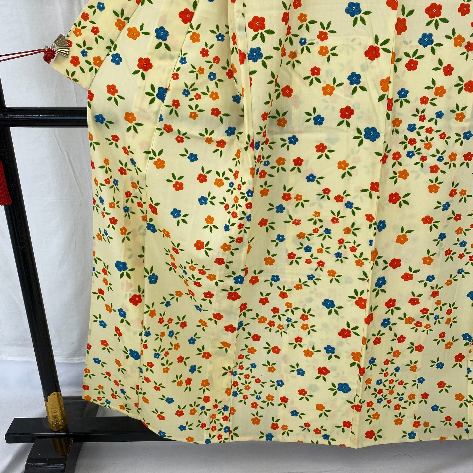 Japanese Vintage Kimono Polyester yellow No Lining Komon Traditional Length 60in