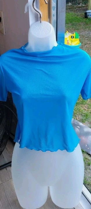 Mesh Cloud Crop Top Blue Sheer soft stretchy teen trendy alt edgy goth bright