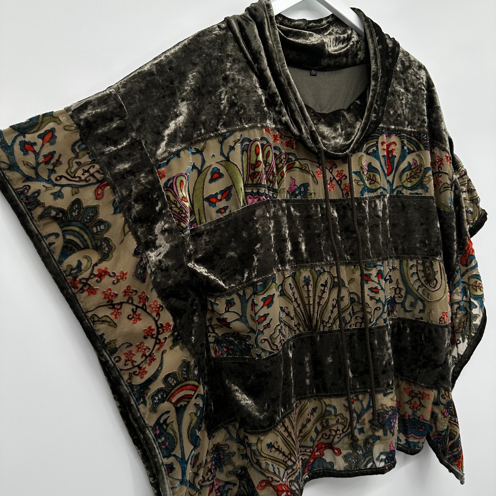 Dor Dor Couture Poncho Sweater Top Small Velvet Burnout Hippie Earthy Artsy Boho