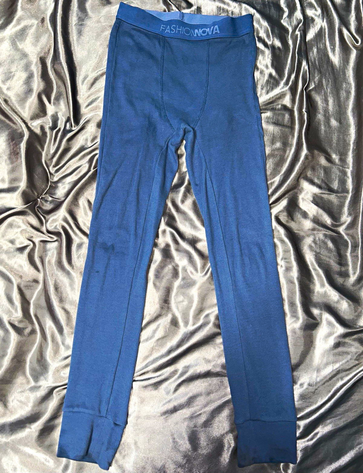Fashion Nova Blue Ribbed High-Rise Yoga Leggings Elastic Waist Stretch XS