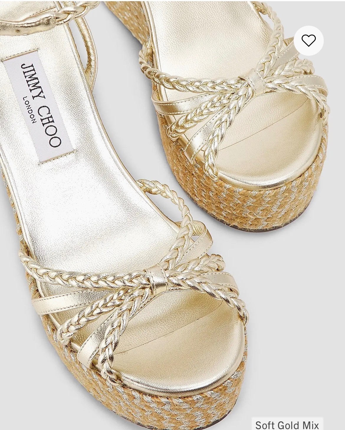 Jimmy Choo Dree 100MM Espadrilles Women US7 EU37 Metallic Soft Gold Wedge Sandal