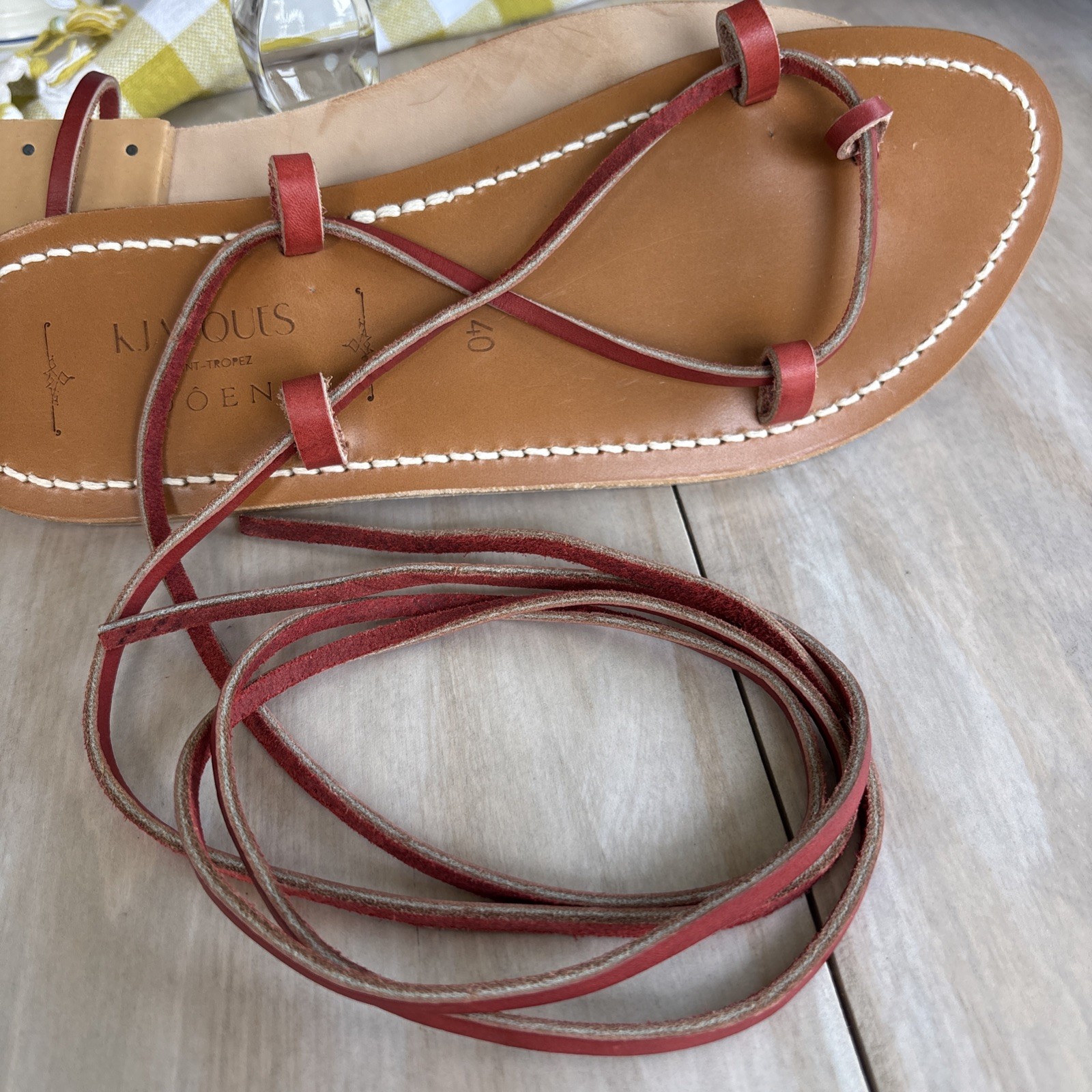 Doen Leather Ankle Wrap Flat Sandals Size 40