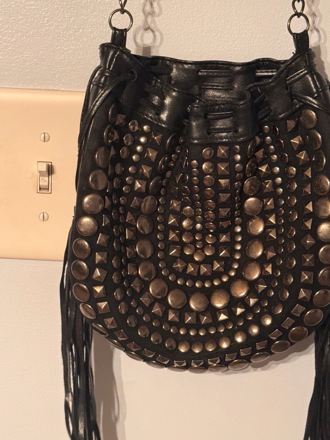 Boho Western Studded Fringe Bucket Bag | Festival Moto Y2K