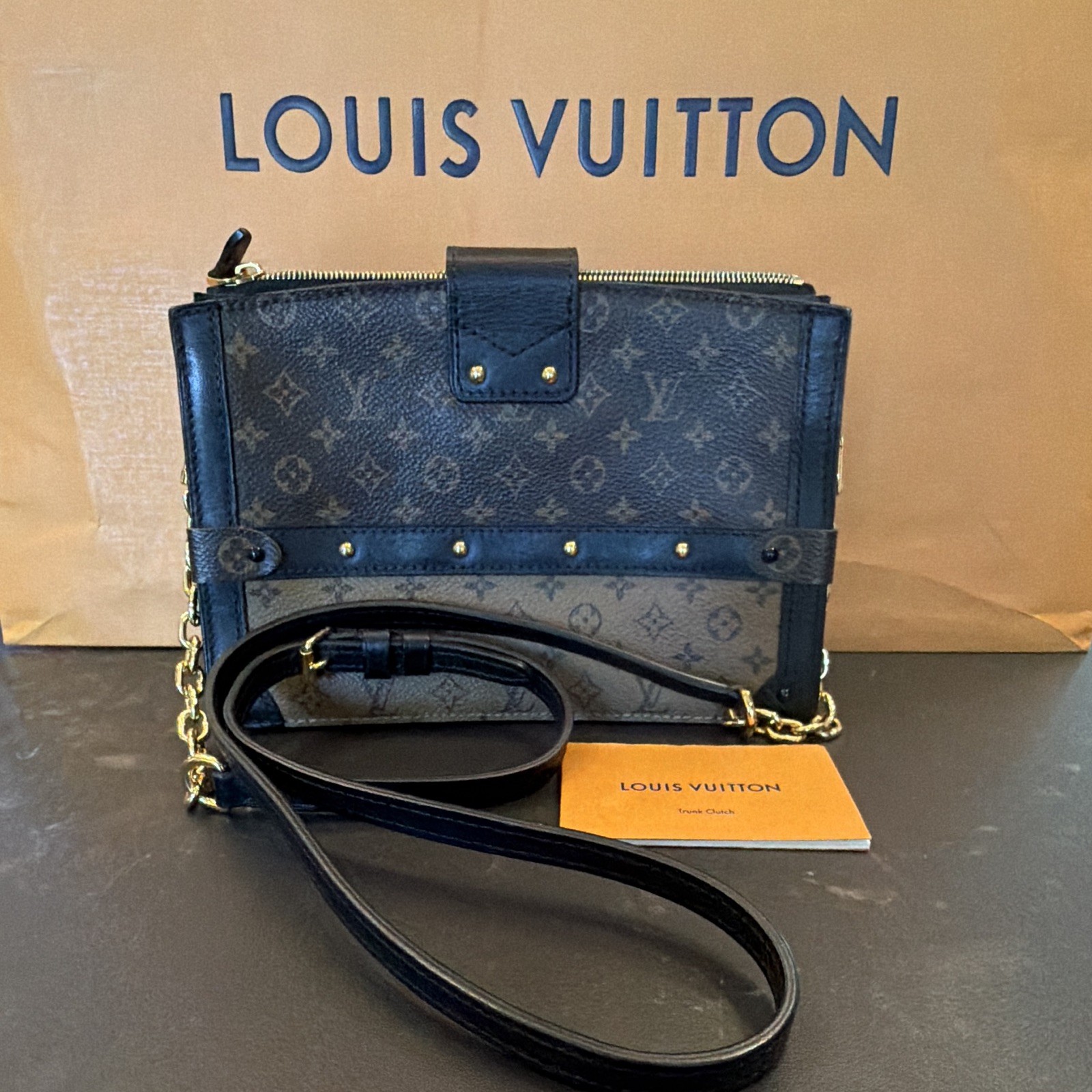 Louis Vuitton Monogram Chain Strap Crossbody Gold Hardware Zip Top Push Lock