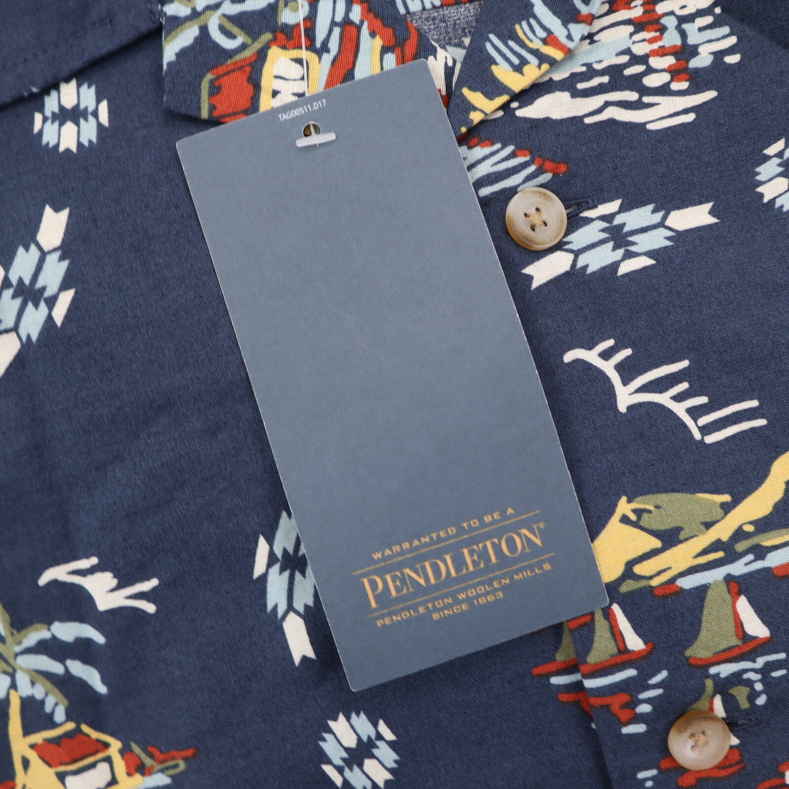 Pendleton Loop Collar Camp Shirt Mens Large Button Up Blue Aloha Hawaiian NWT