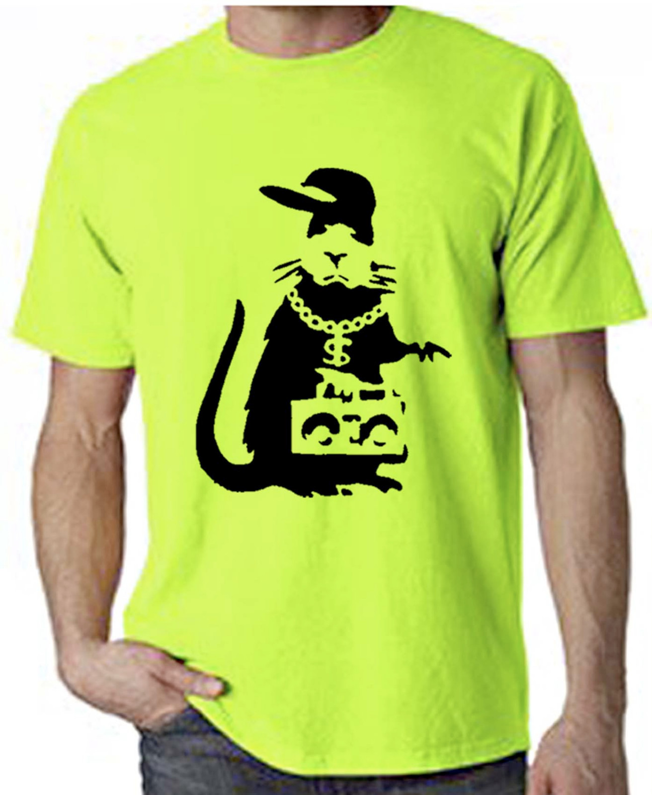 BANKSY GANGSTER RAT NEON T-SHIRT – Choice Of Colours – Sizes S-XXL FREE P&P