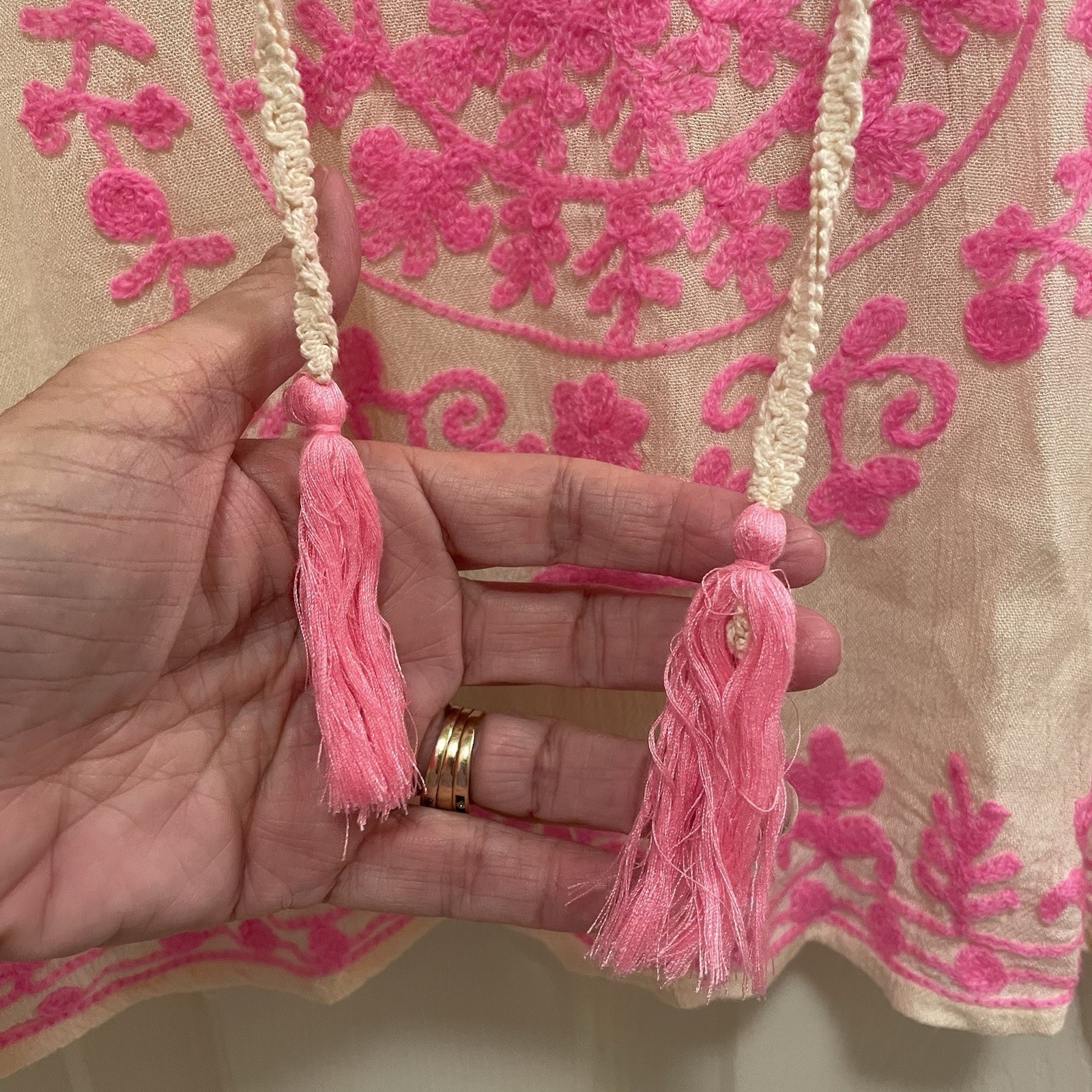 RISE & BLOOM Blush and Pink Embroidered Gauzy Tunic Top Cover Up Sz S