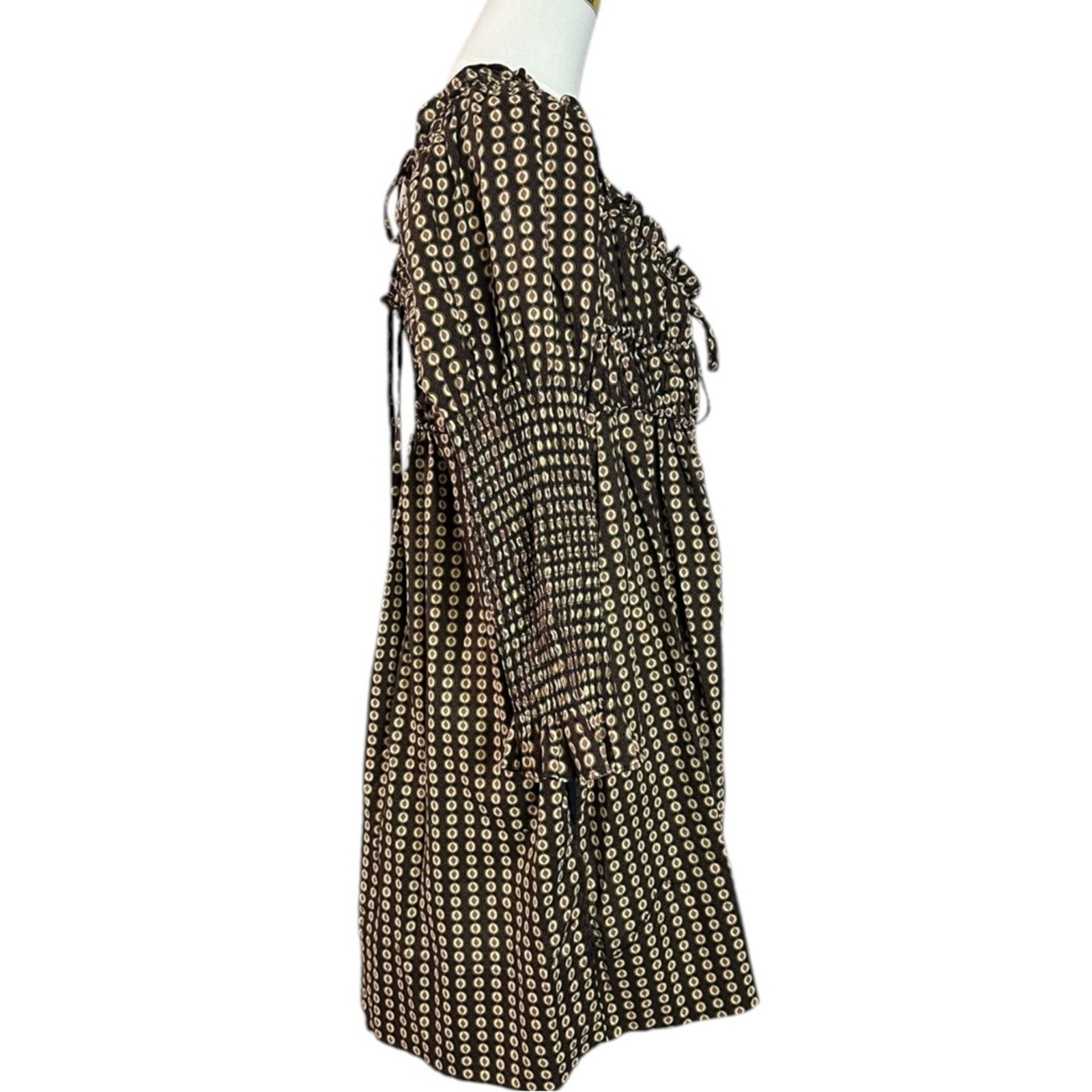 Free People Retro 70s Babydoll Star Dip Mini Dress in Black Combo Size Large