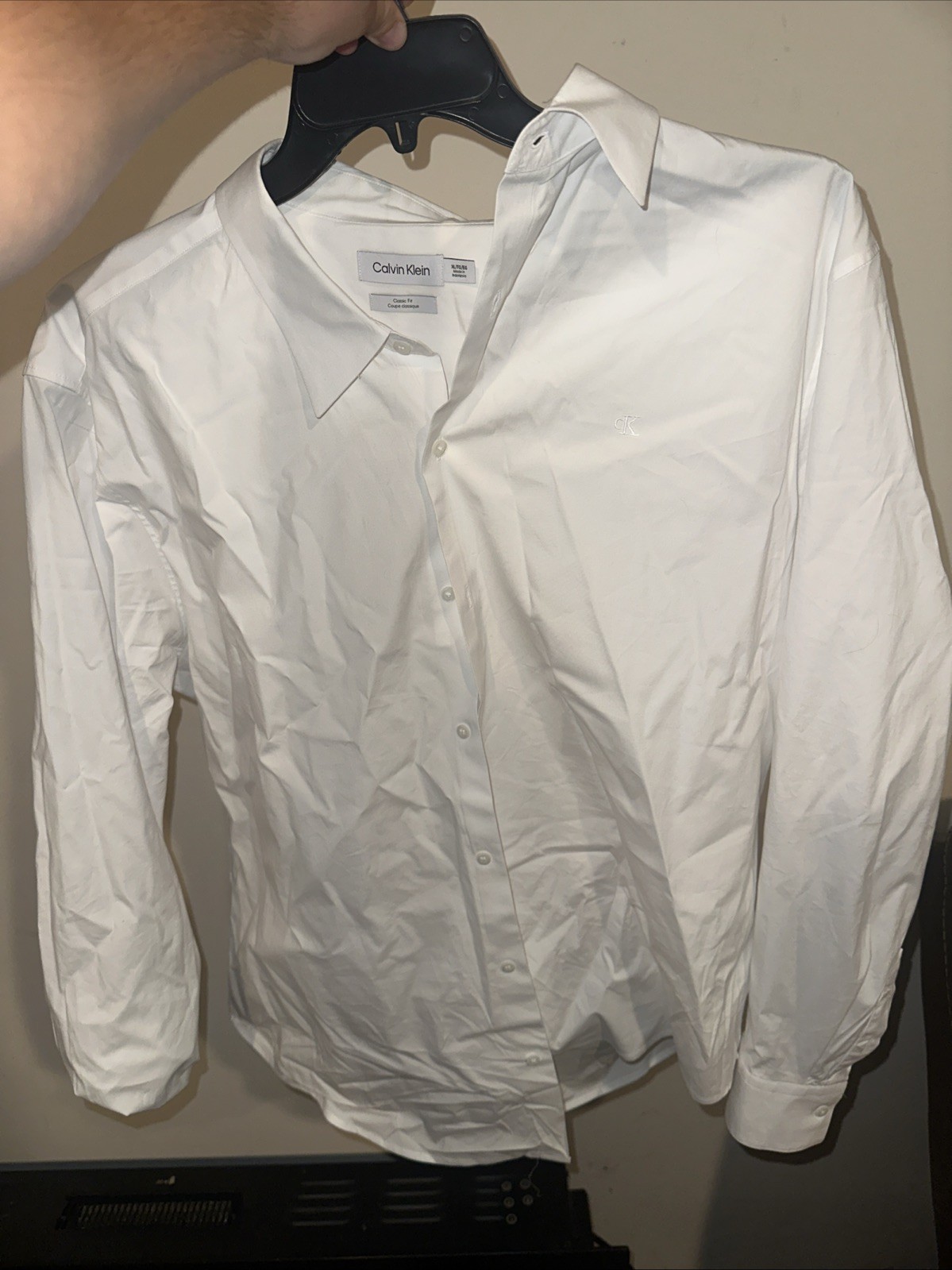 Calvin Klein Mens Steel+ White Slim Fit Non-Iron Dress Shirt Size XL 17.5 34/35