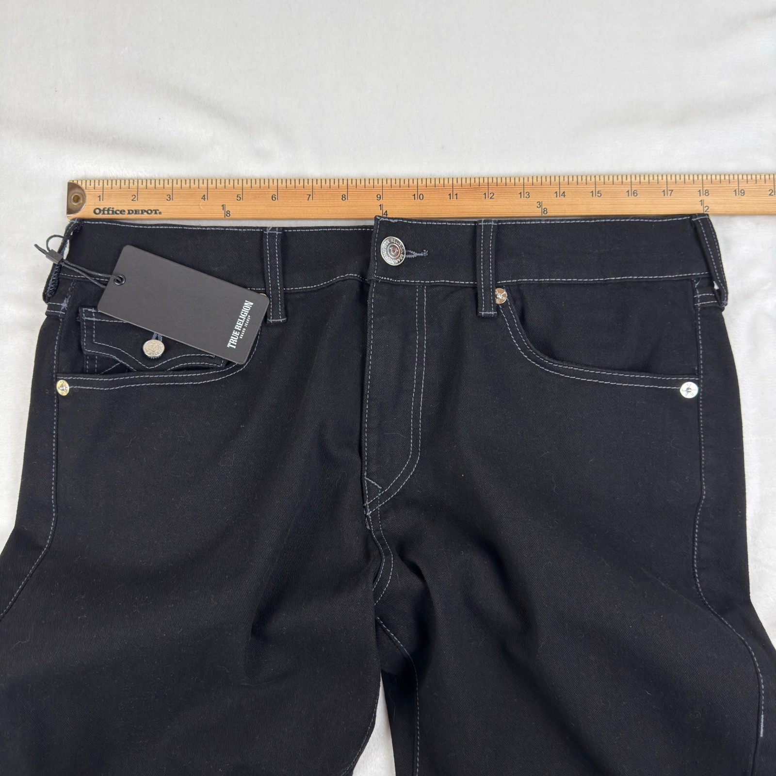 True Religion Ricky Flap SN Black Jeans Mens 34×30 (Fit 36×29) Straight Leg NEW