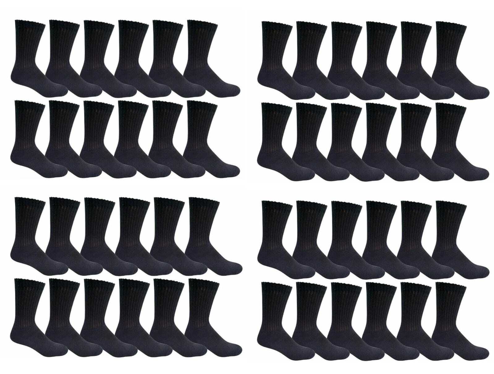 Wholesale Bulk Lots Mens Black Solid Crew Socks Sports Casual Cotton 9-11 10-13