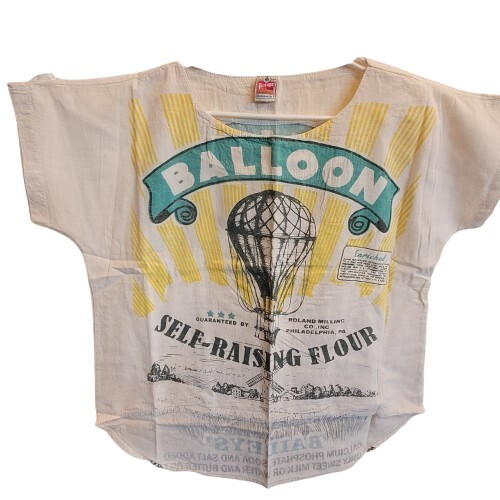Flour Sack BALLOON Feed Sack Top T Shirt Vintage Look Cotton One Size TEE
