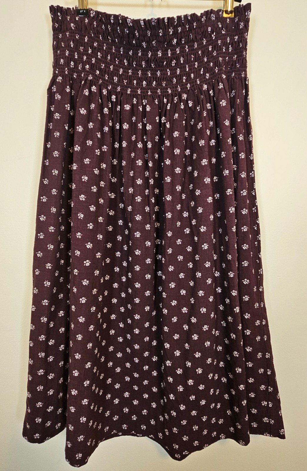 Universal Thread Dark Purple Brown Floral Smocked Waist Midi Skirt Womens Size M