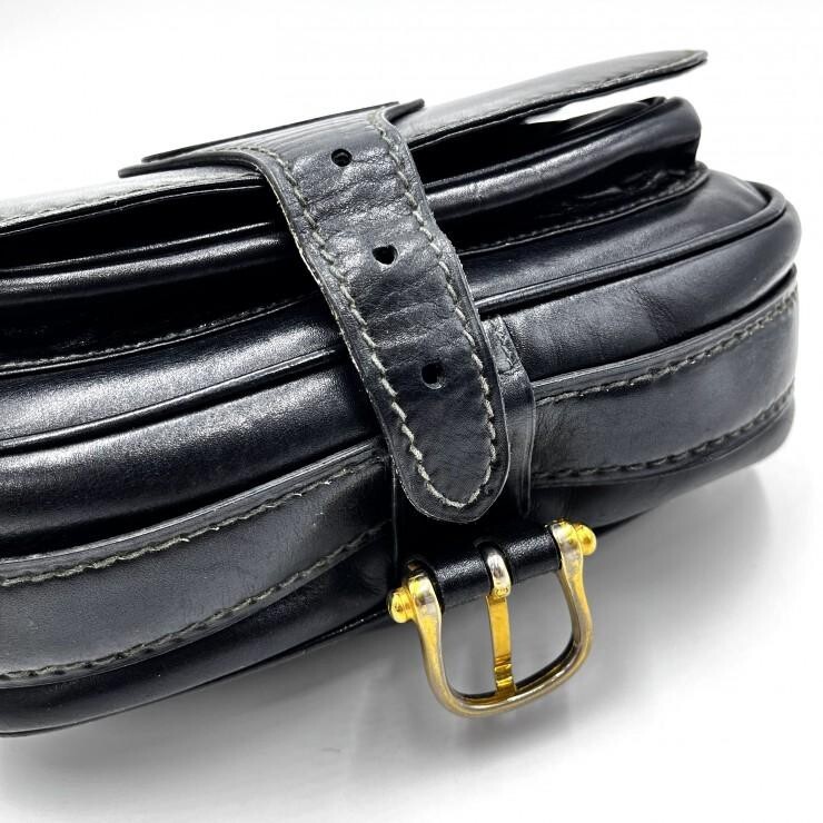CELINE Vintage Horse Carriage Black Leather Shoulder Bag Gold Hardware Women
