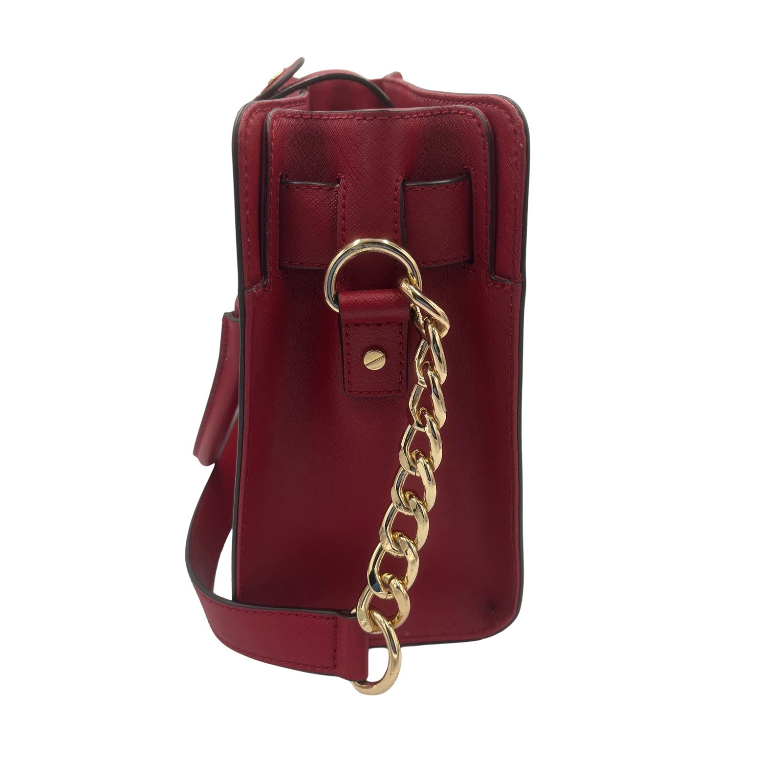 Michael Kors Hamilton Satchl Red Saffiano Leathr Gold Lock Handbag Medium 1TVUYL