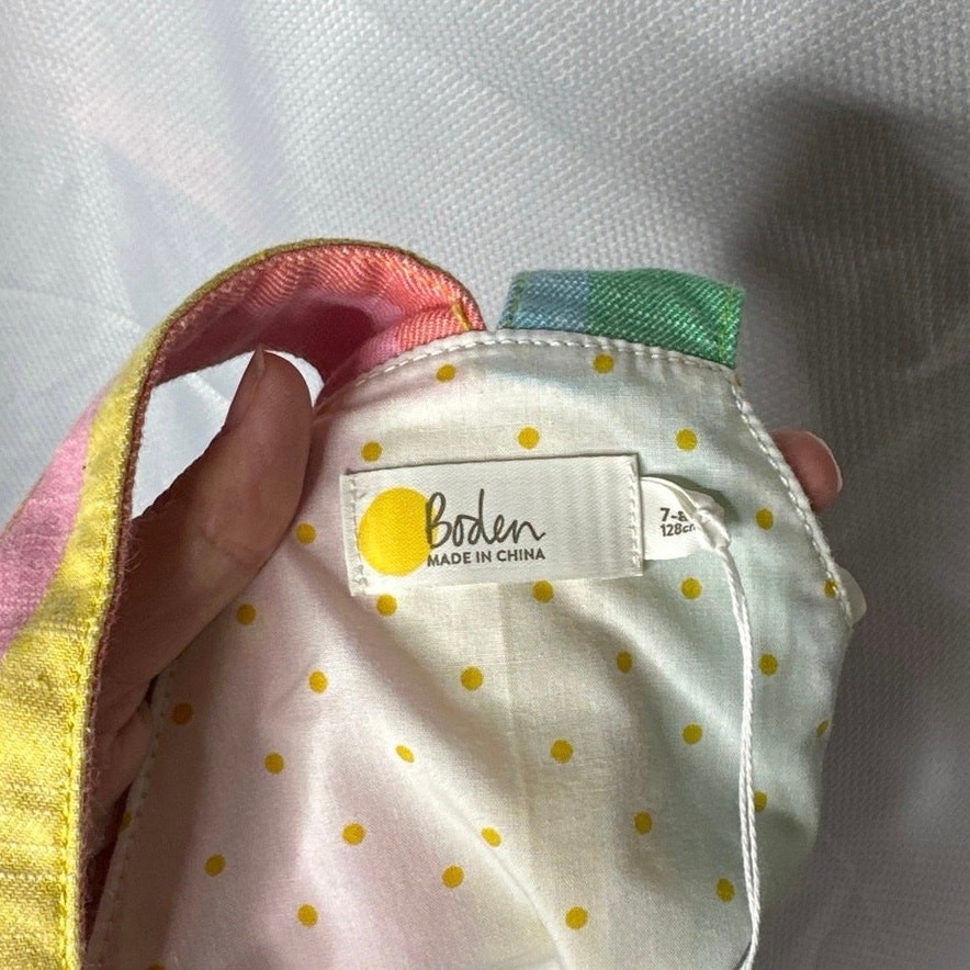 Boden Rainbow Denim Little Girls Overall Dress NWT Button Front Pockets Summer