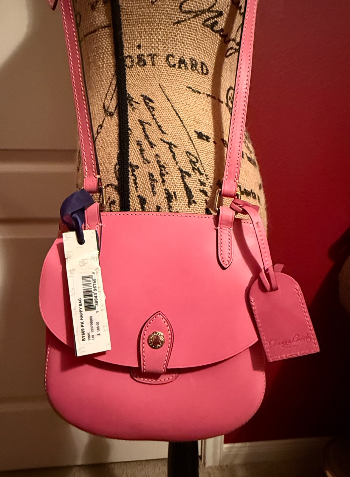 Dooney & Bourke Medium Pink Shoulder Bag Turn Lock, Dust Bag & Registration Card