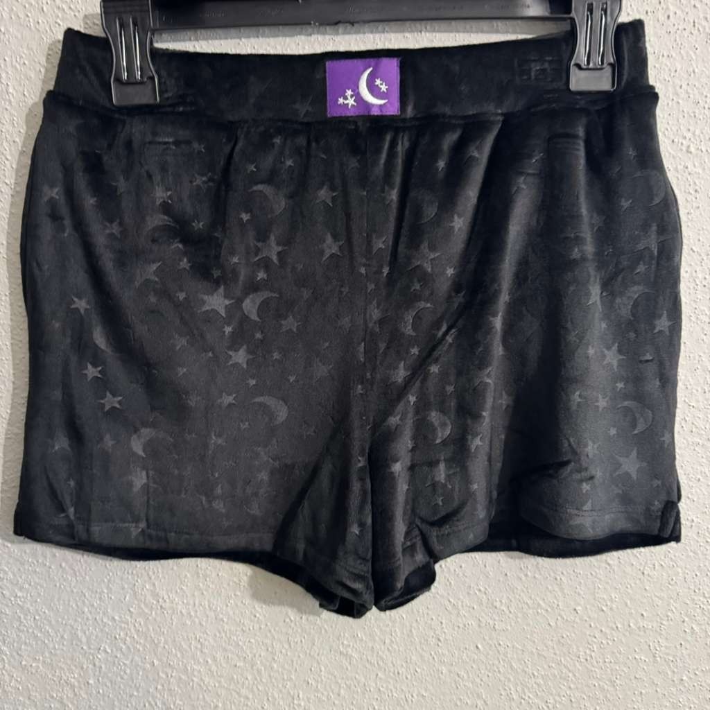 NEW Women Velour Lounge Pajama Shorts Black Violet Purple Winter Cozy Soft XS-L