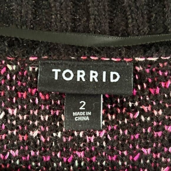 Torrid Sz 2 V Neck Button Front Heart Cardigan Sweater Pink Black Acrylic Blend