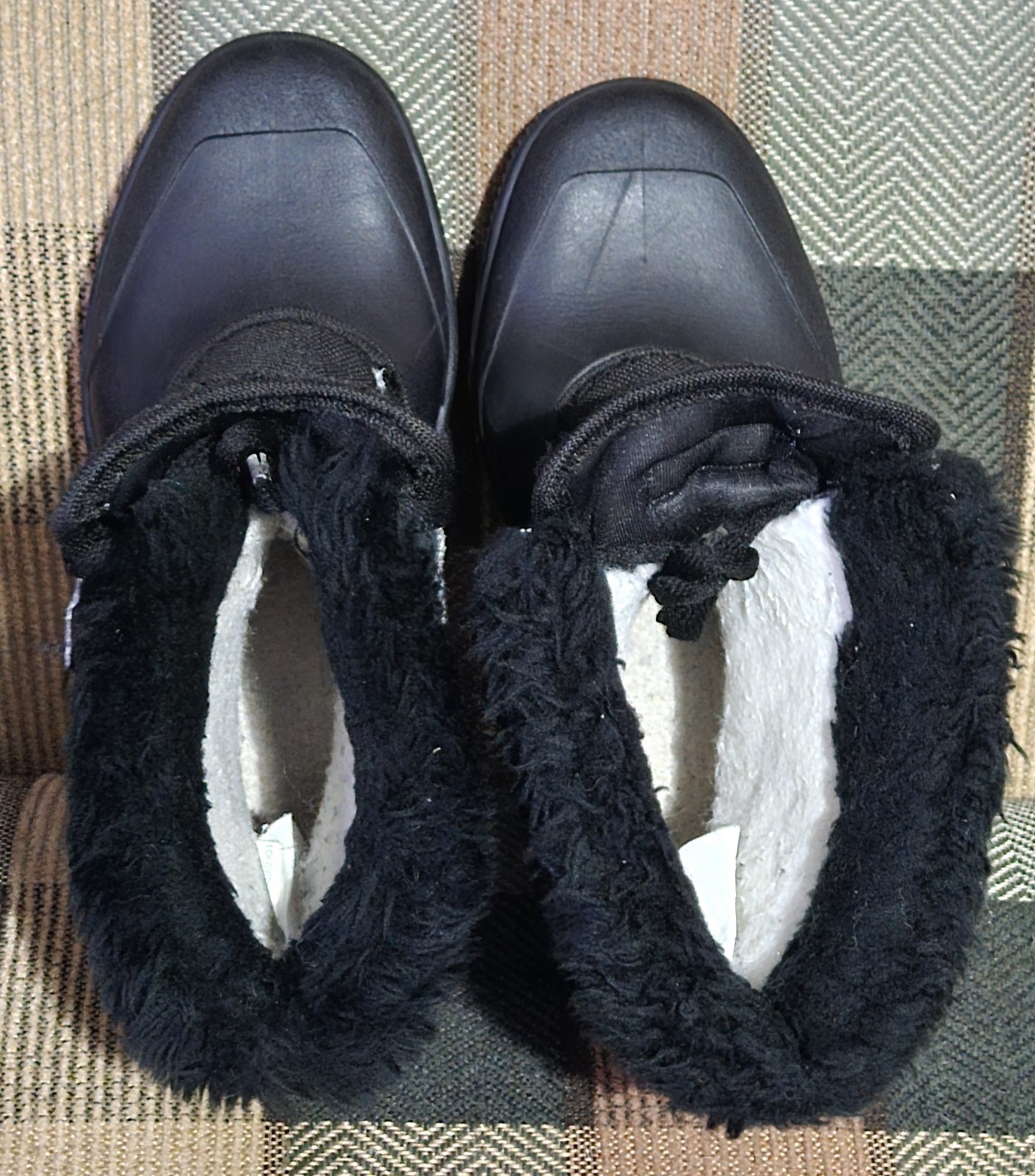 Vintage SOREL Kaufman Black Nylon & Rubber Winter Boots Faux Fur Trim Canada 6