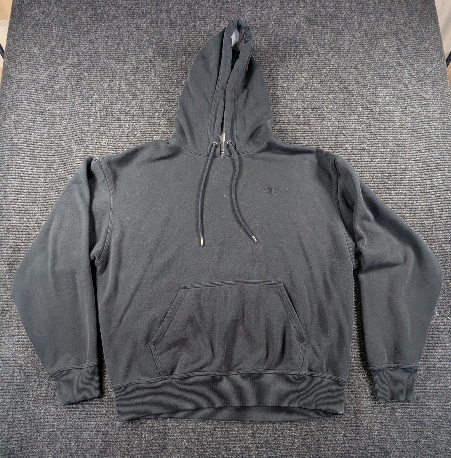 Champion Powerblend Fleece Pullover Hoodie Mens L Black Cotton Kangaroo Pocket