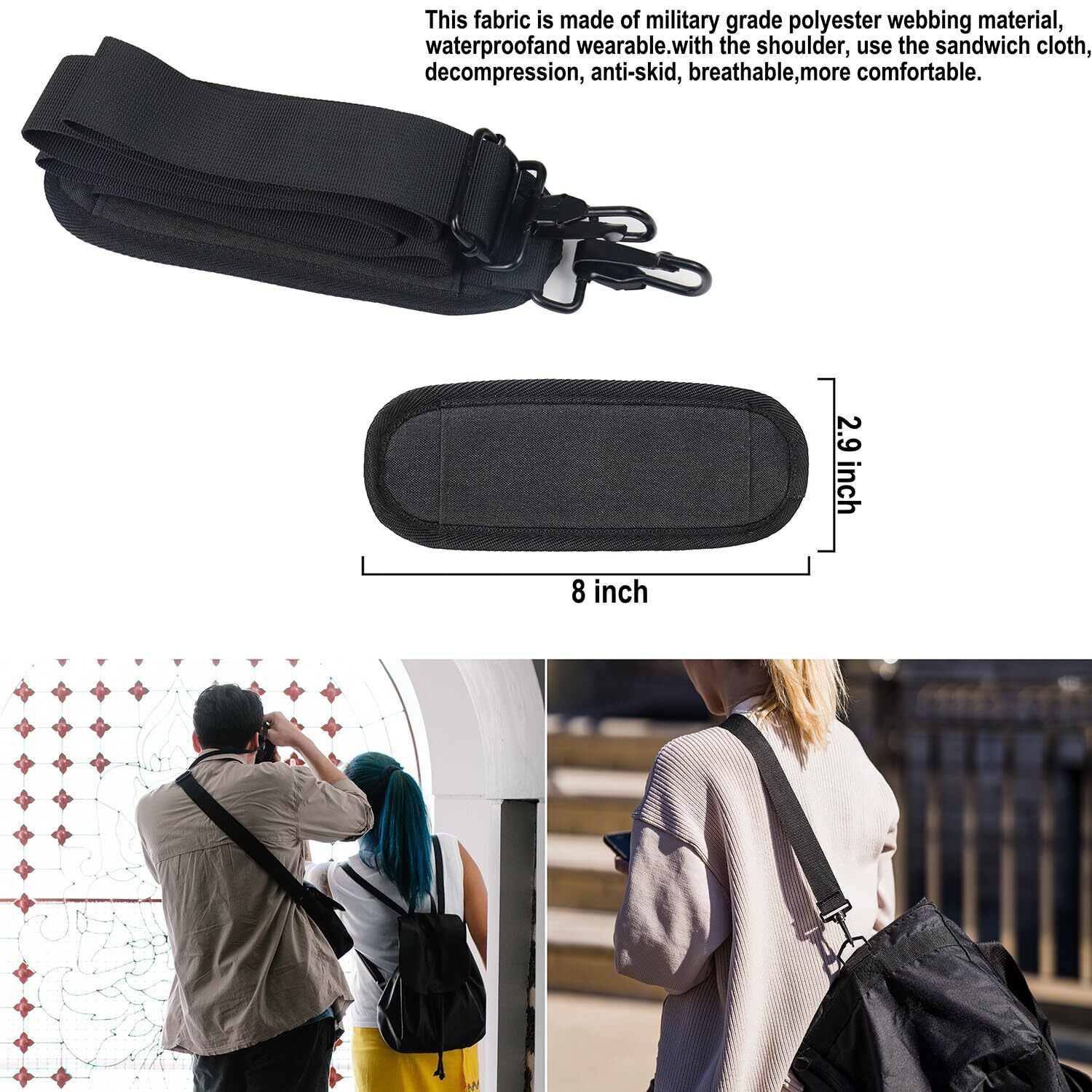 BOOEUDI 56 inch Shoulder Strap, Universal Adjustable Thick Soft Duffel Bag