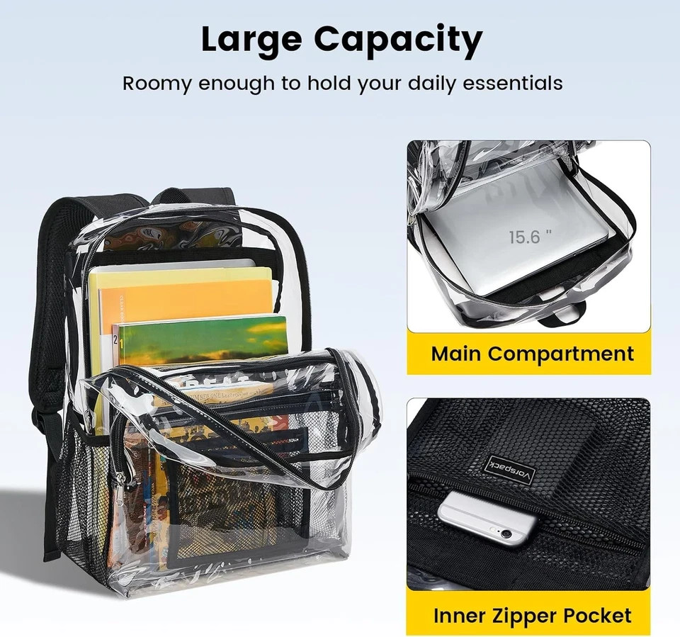 Clear Backpack Heavy Duty – Clear Bookbag Large See Through Backpack Plastic Tra